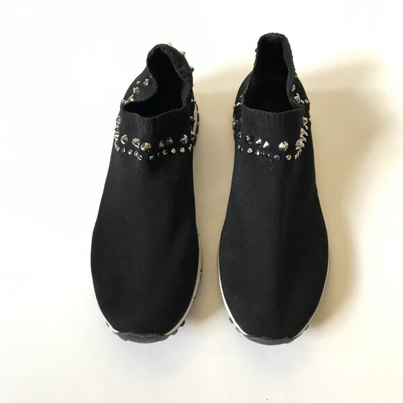 Jimmy Choo Verona Knit Sneakers Shoes Womens 38 8 Black White Slip On Studded - Picture 6 of 13